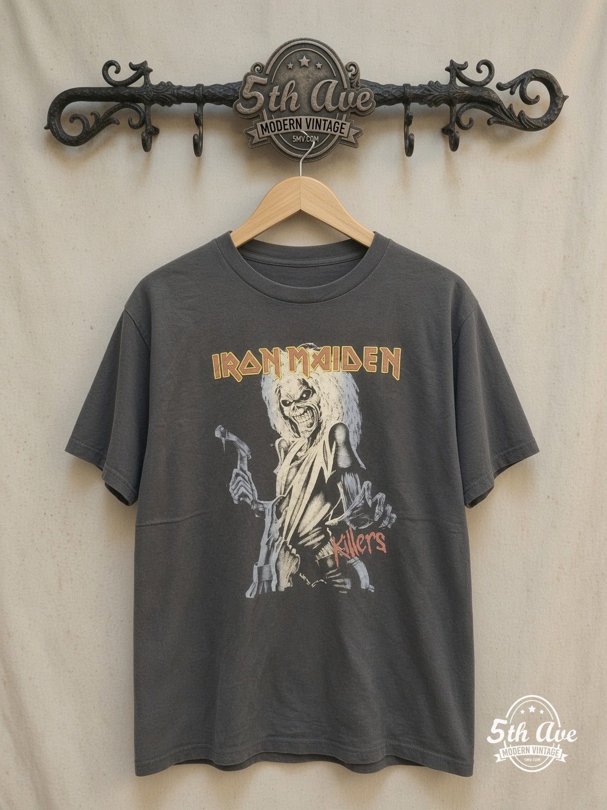 Iron Maiden vintage band t-shirt on rack