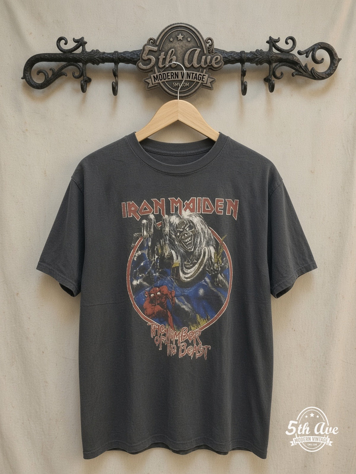 Iron Maiden vintage band t-shirt on rack