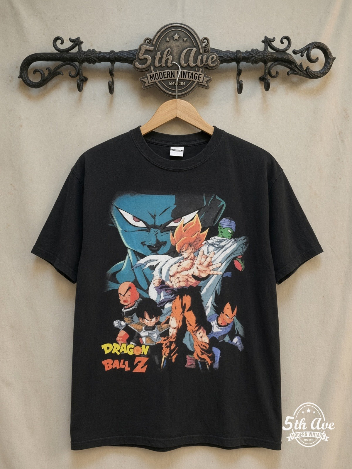 Dragon Ball Z – Dragon Ball Z – New Vintage Anime Tee — front on locked cream ornate 5th Ave rack