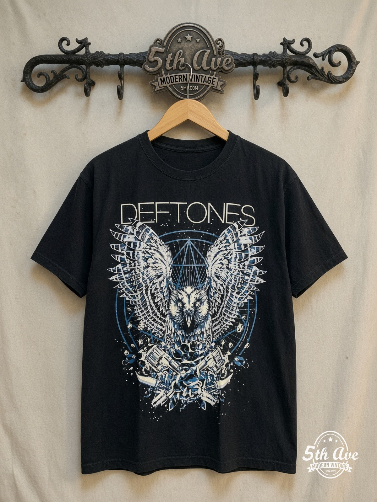 Deftones – Diamond Eyes – Vintage Band T-Shirt — front on locked cream ornate 5th Ave rack