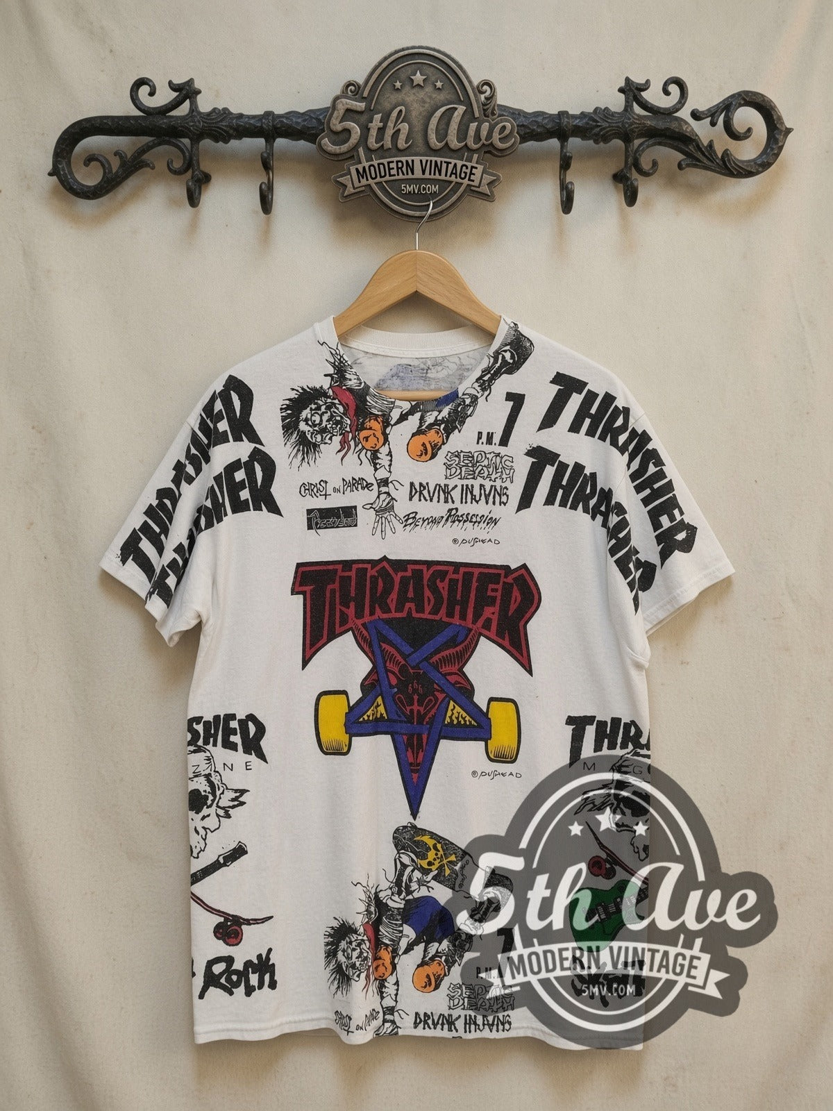 Thrasher x Pushead Skate Collage White Vintage Graphic Tee