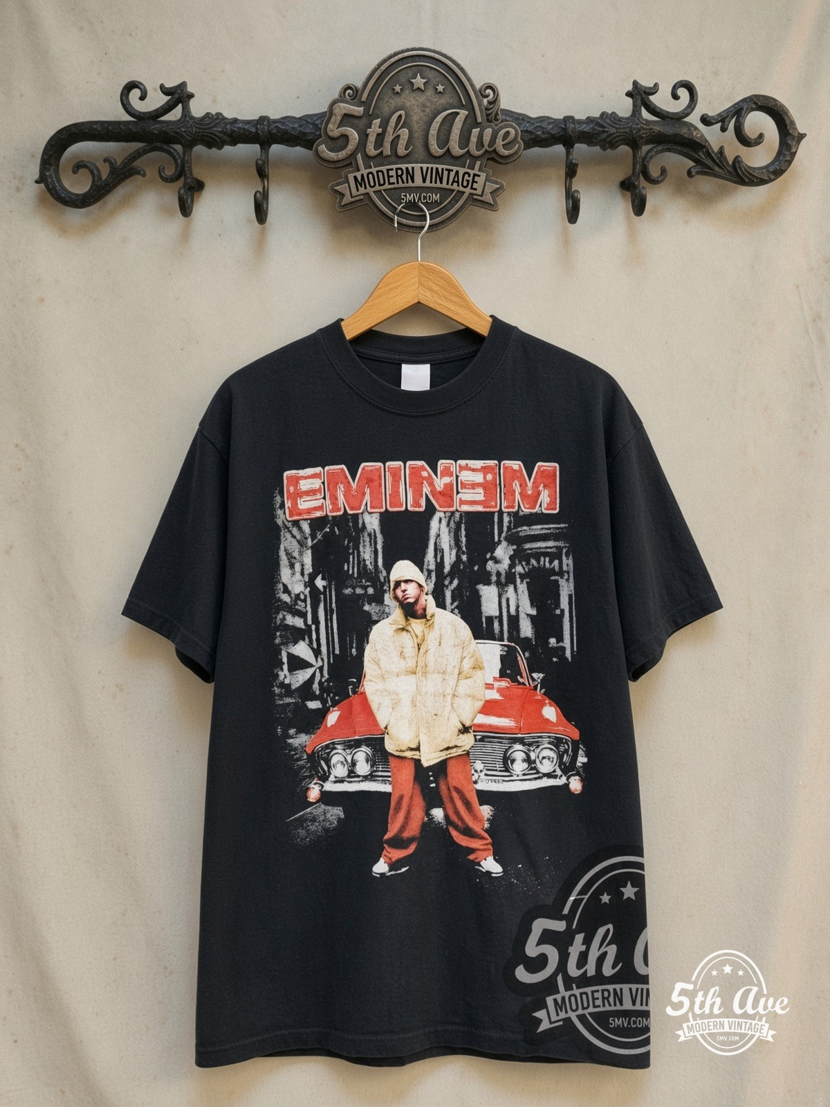 Eminem – Anger Management Tour "EMINƎM – Vintage Band T-Shirt — front on locked cream ornate 5th Ave rack
