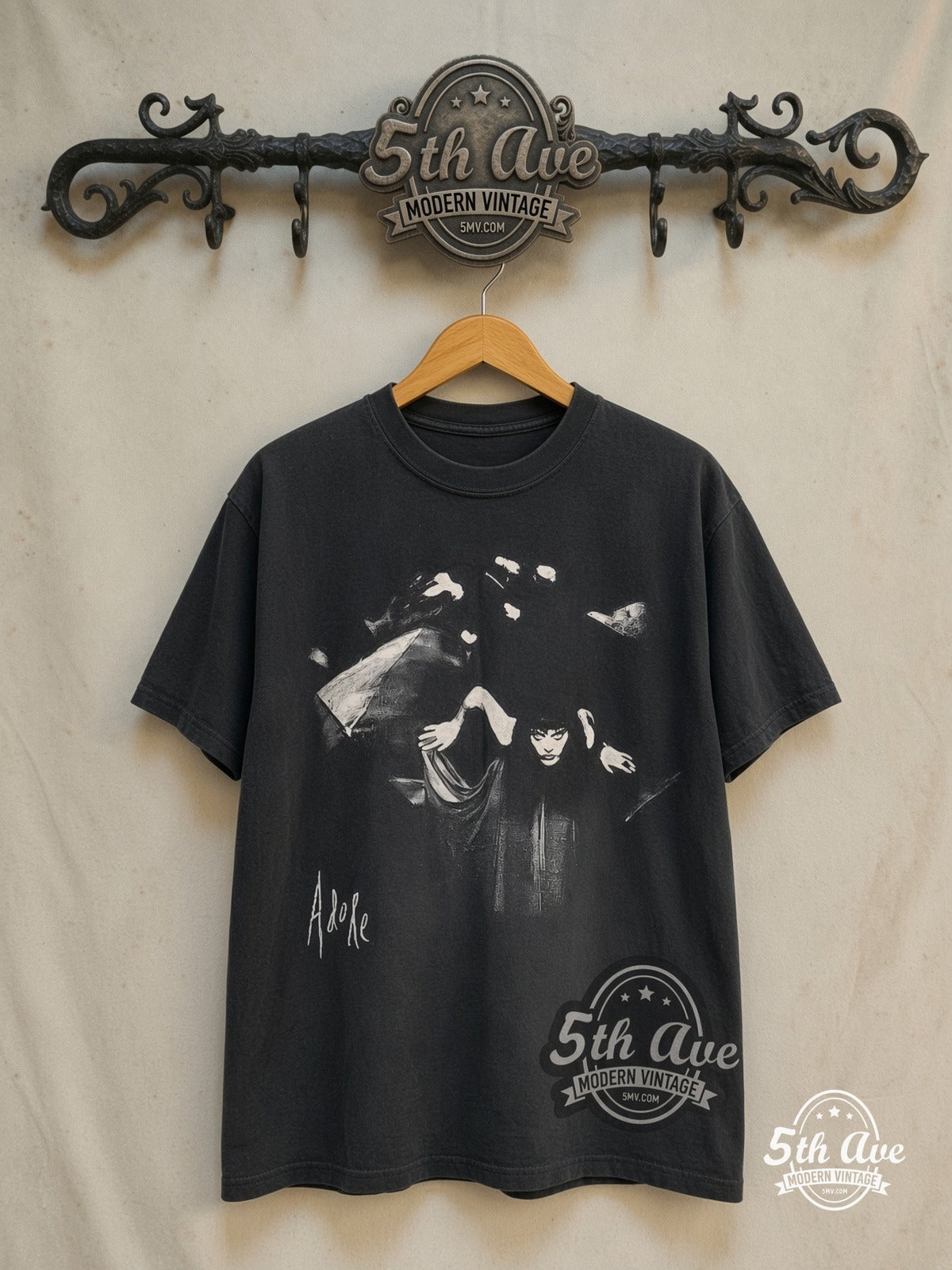 The Smashing Pumpkins – Adore – Vintage Band T-Shirt — front on locked cream ornate 5th Ave rack