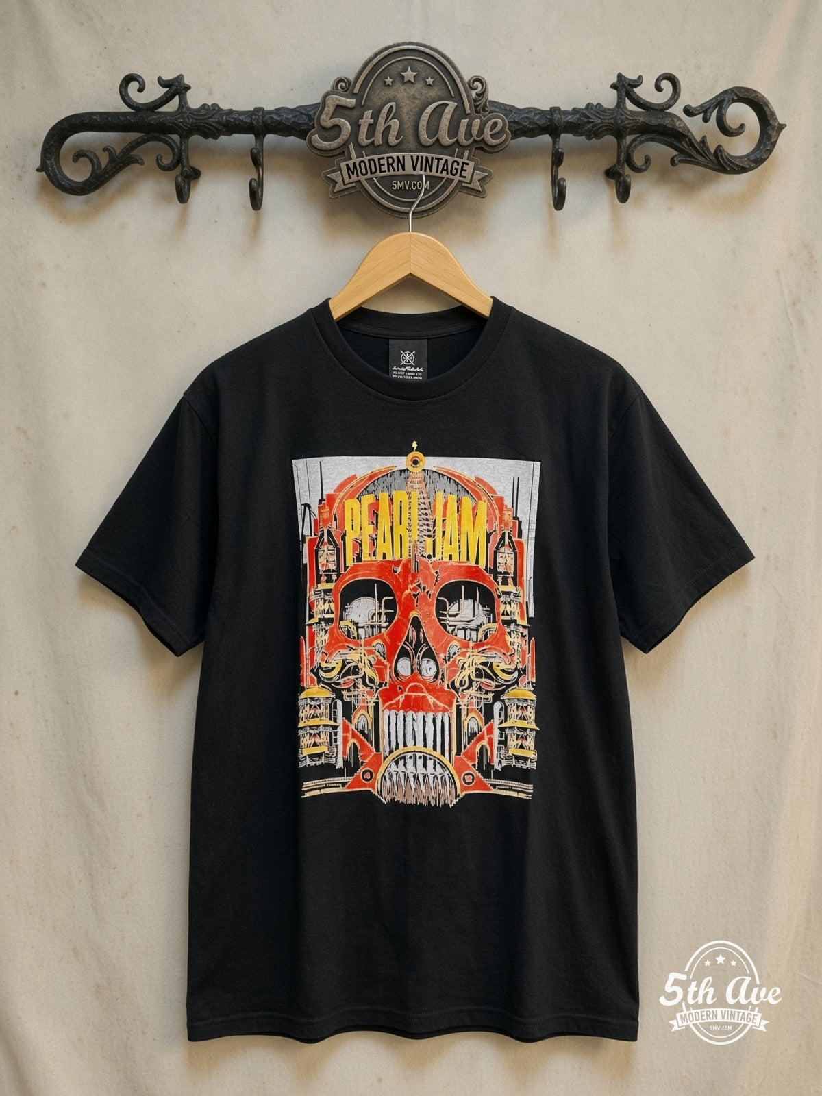 Pearl Jam – Vintage Band T-Shirt — front on locked cream ornate 5th Ave rack