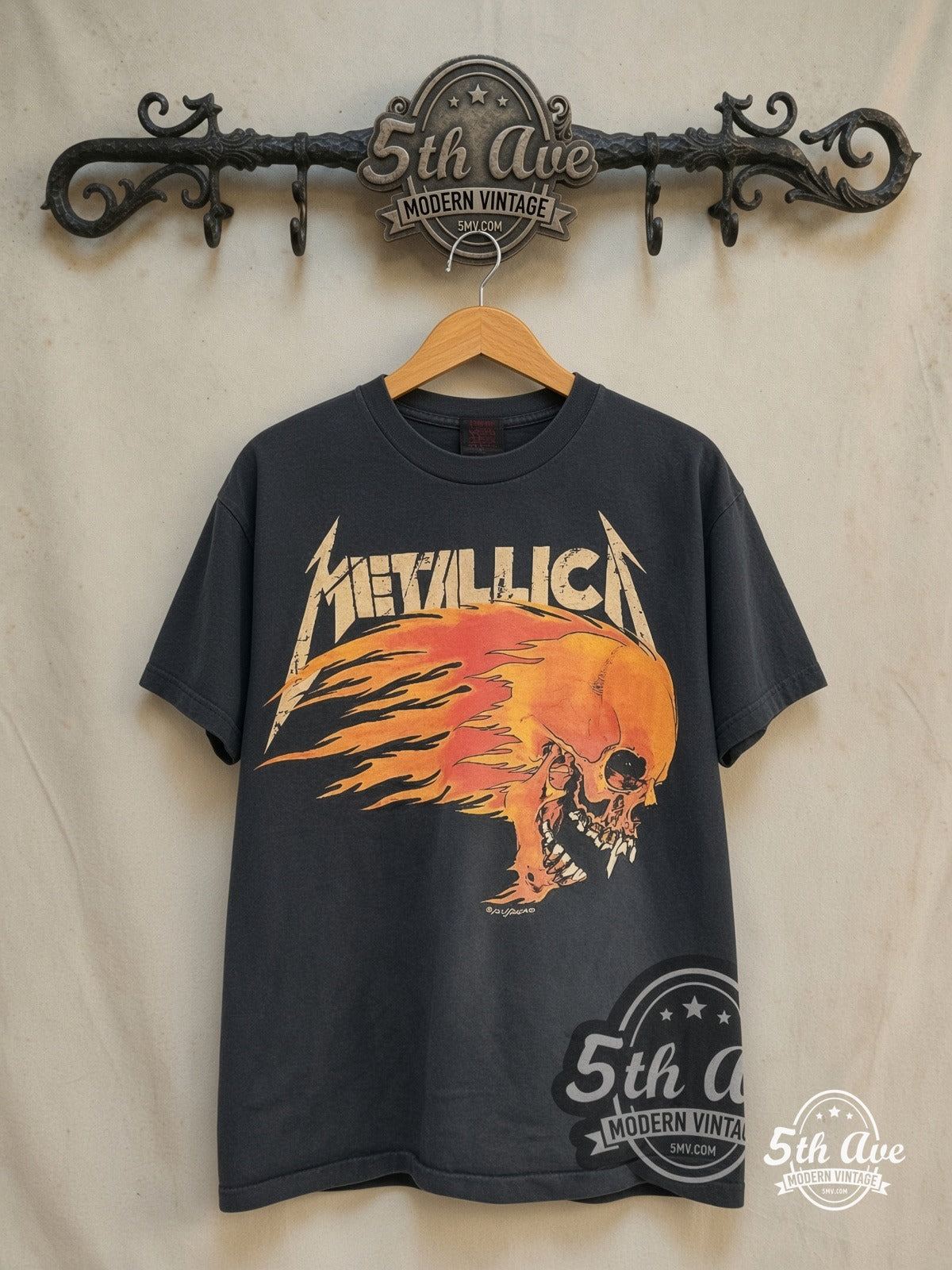 Metallica – Summer Sh*t Tour 1994 Pushead – Vintage Band T-Shirt — front on locked cream ornate 5th Ave rack