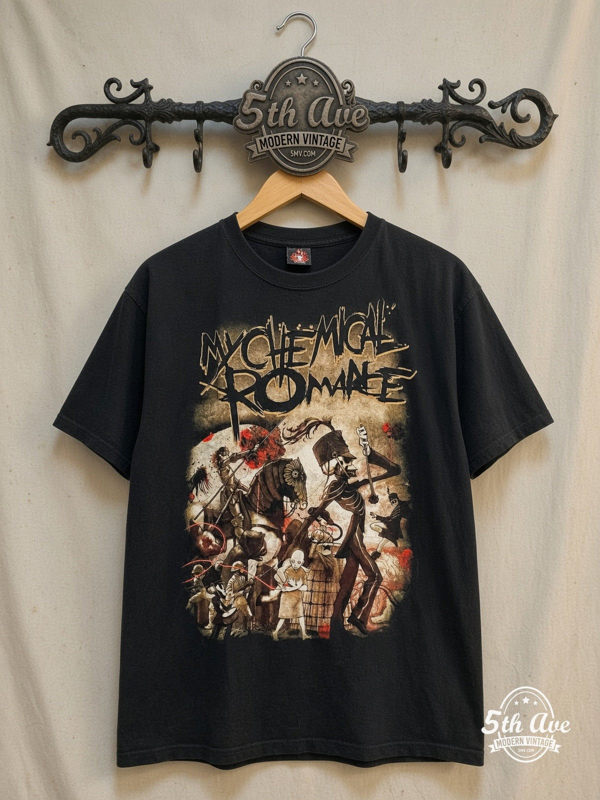 My Chemical Romance – Vintage Band T-Shirt — front on locked cream ornate 5th Ave rack