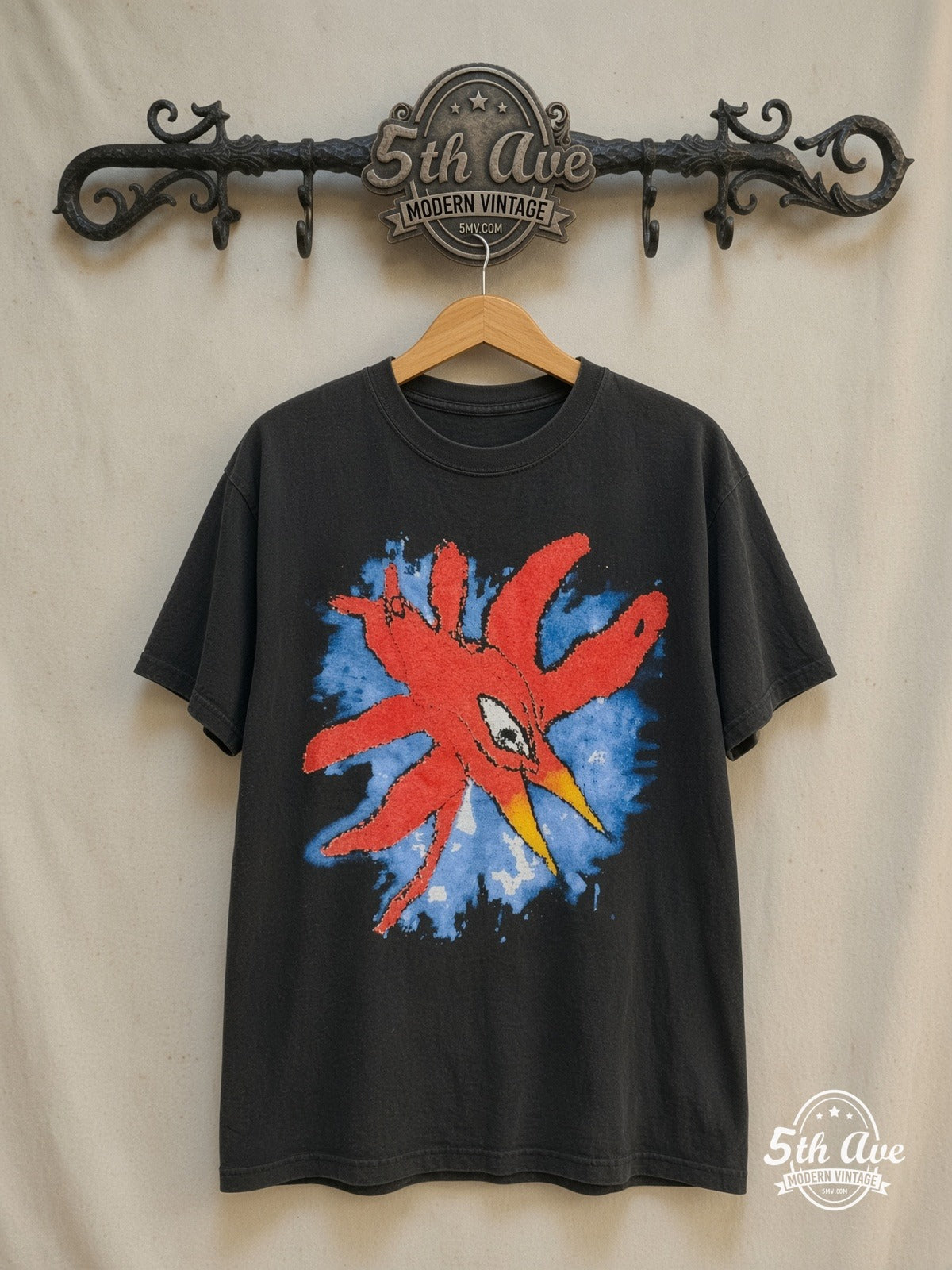 The Cure – Wish Tour 1992 – Vintage Band T-Shirt — front on locked cream ornate 5th Ave rack