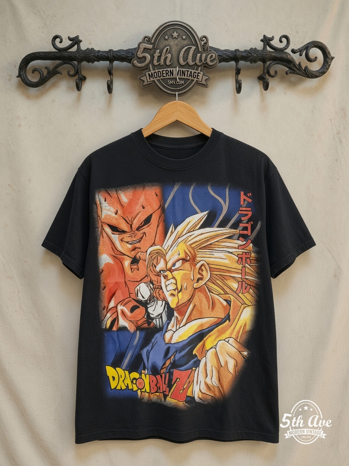 Dragon Ball Z – Majin Buu Saga – All Over Print – New Vintage Anime Tee — front on locked cream ornate 5th Ave rack