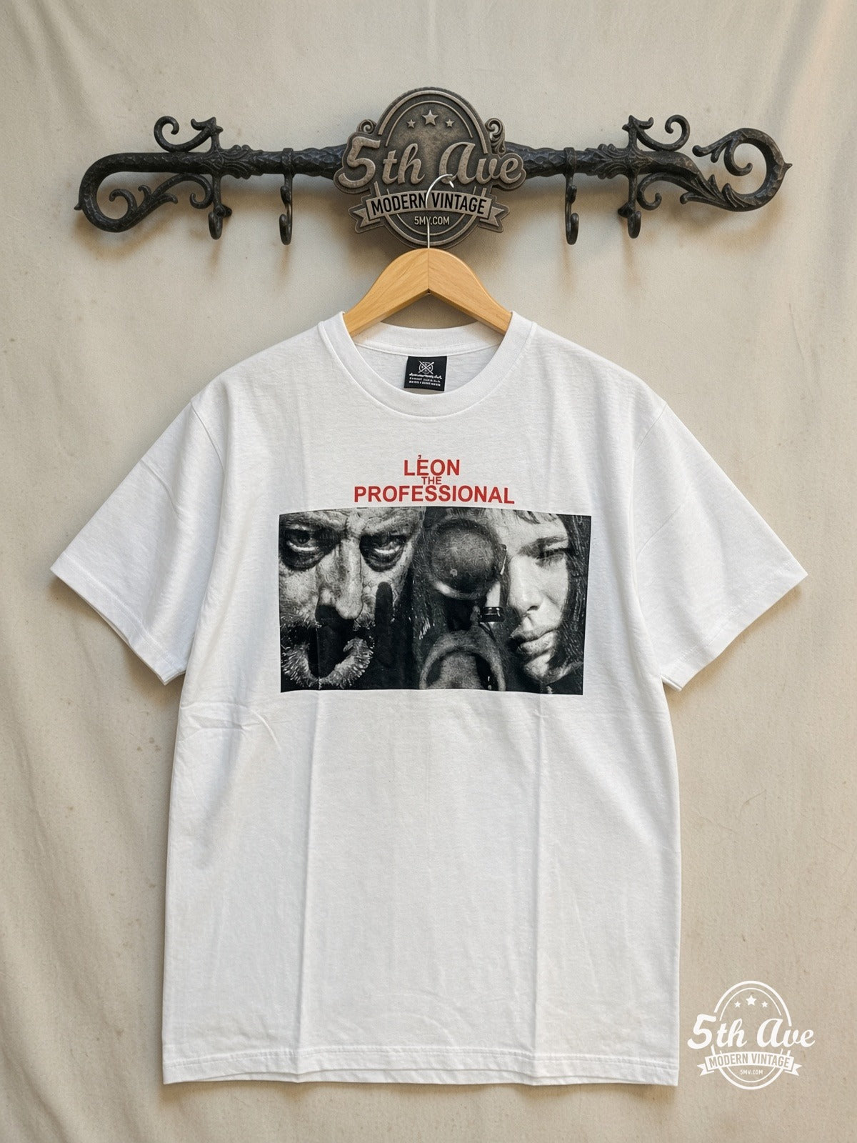 Leon The Professional Classic Film Graphic movie tee, front view on a display rack