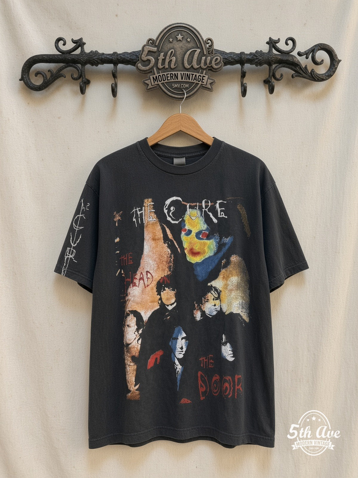 The Cure – The Head on the Door Long Sleeve – Vintage Band T-Shirt — front on locked cream ornate 5th Ave rack