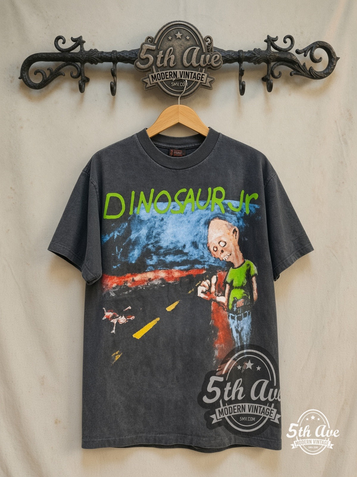 Dinosaur Jr. – Where You Been' US UK Netherlands tour 1993 – Vintage Band T-Shirt — front on locked cream ornate 5th Ave rack