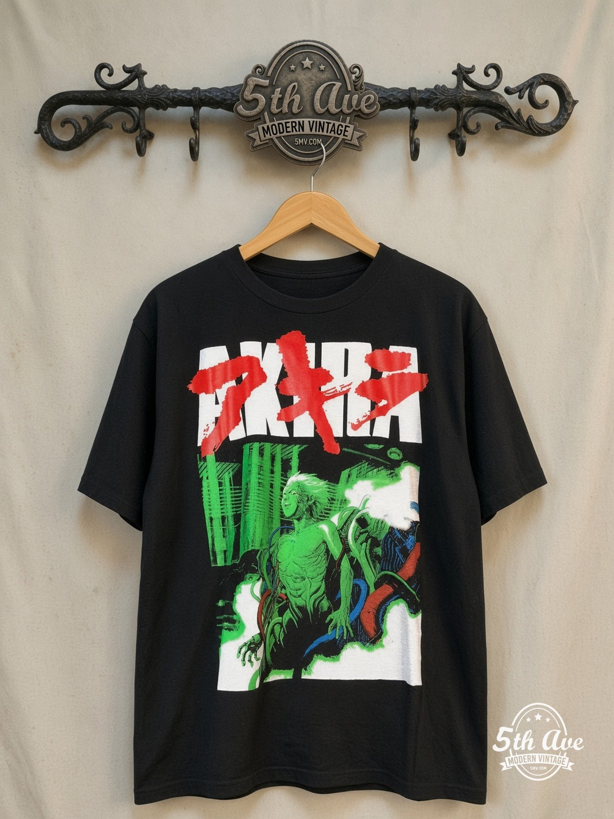 Neo Tokyo Revolution: The Akira Double Stitch Crew Neck t shirt – New Vintage Anime Tee — front on locked cream ornate 5th Ave rack