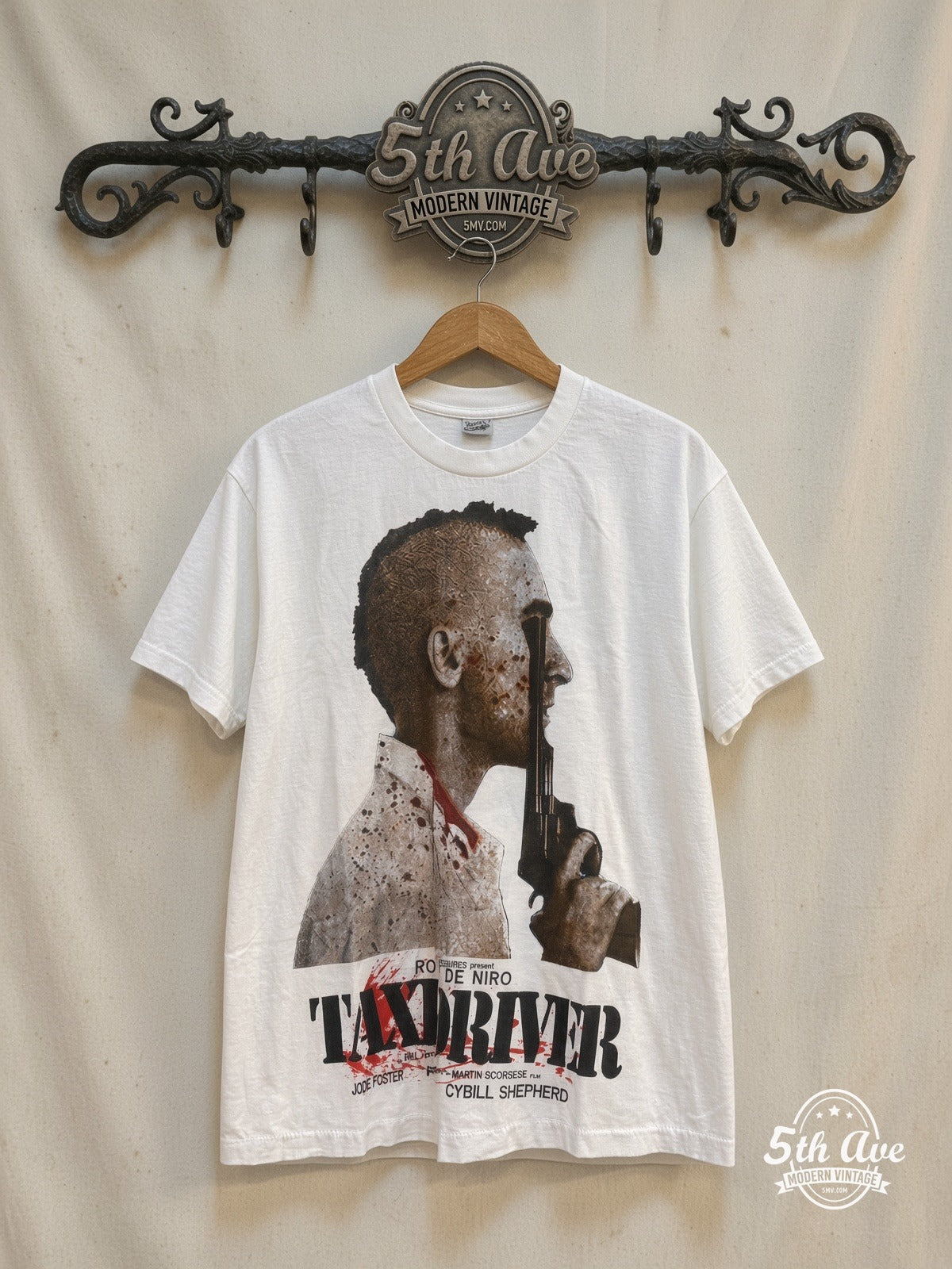 Taxi Driver – Vintage Movie T-Shirt — front on locked cream ornate 5th Ave rack