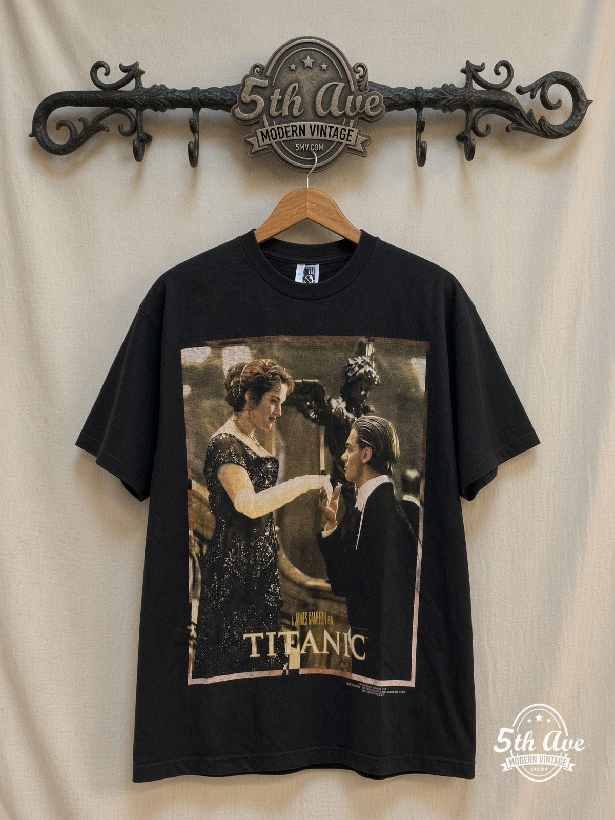 Titanic – Vintage Movie Tee — front on locked cream ornate 5th Ave rack