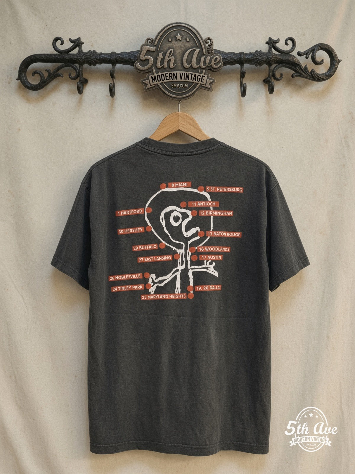 Radiohead Abstract Square Tour Map vintage t-shirt back on rack