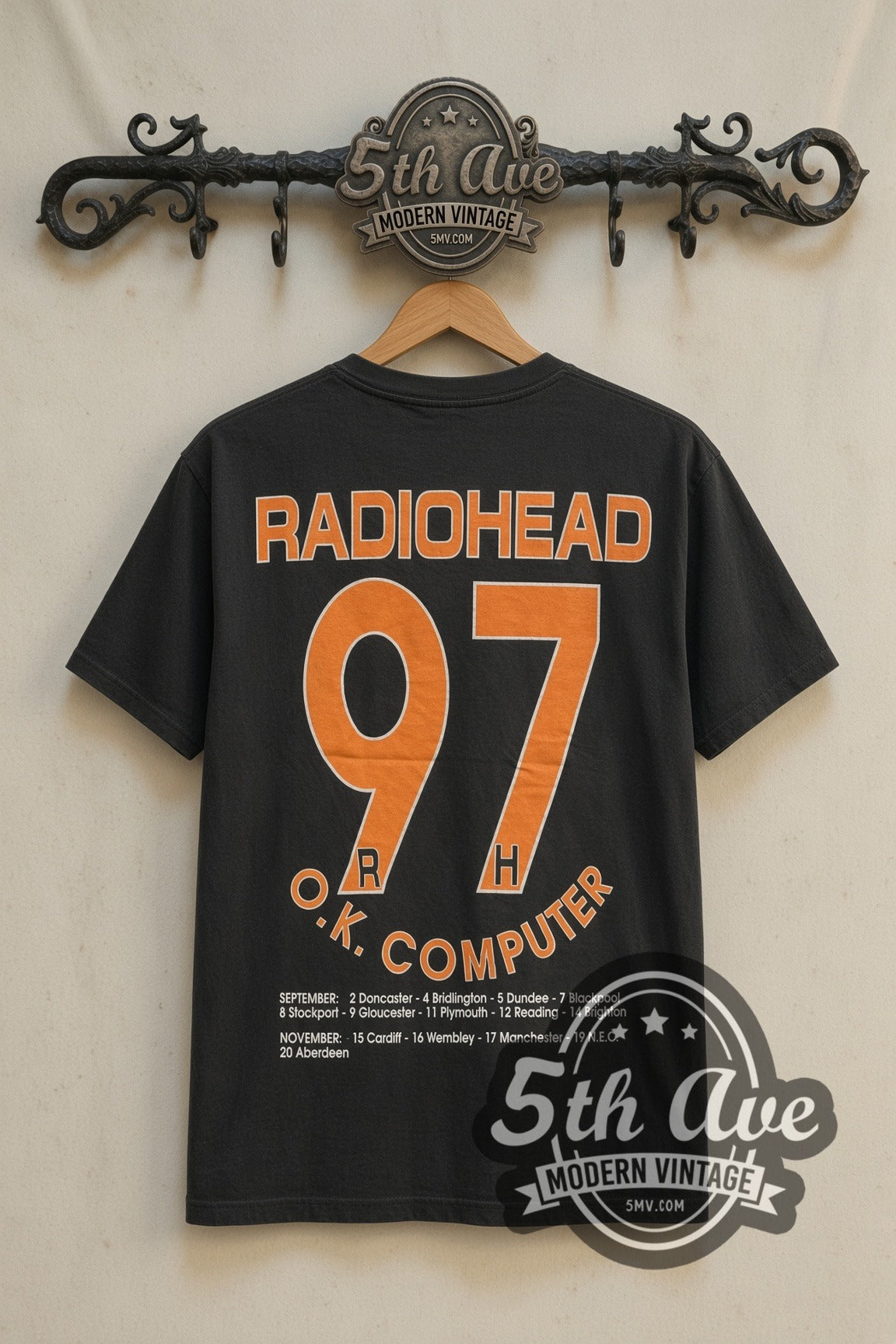 Back print of Radiohead OK Computer 97 tour tee on the 5MV rack