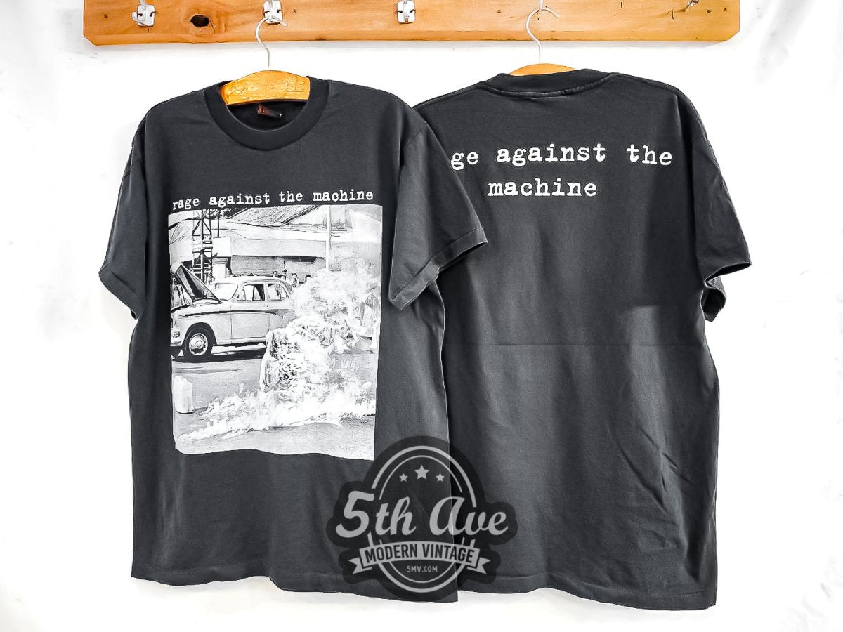 Rage Against the Machine 'Burning Monk' Monochrome - Vintage Reprint Band T-Shirt - Vintage Band Shirts