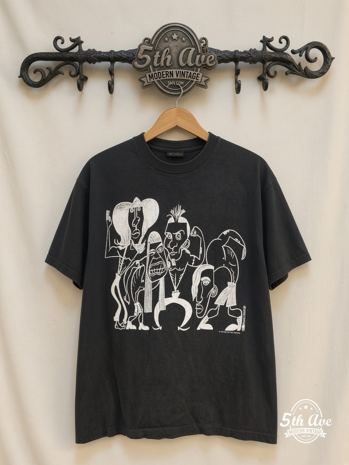 Red Hot Chili Peppers 1991 Caricatures Asterisk vintage band t-shirt on rack