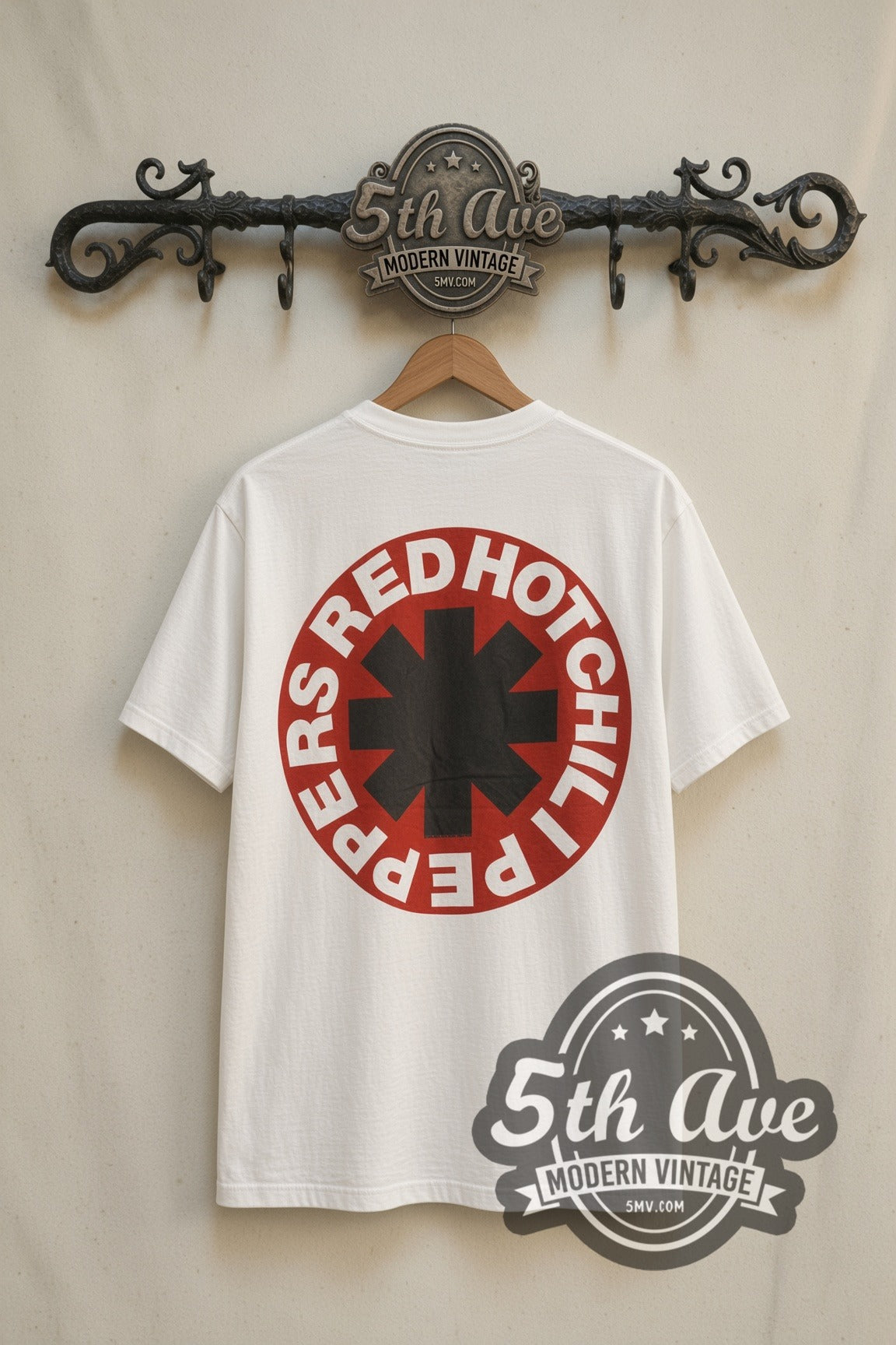 Back print of Red Hot Chili Peppers asterisk circle tee on the 5MV rack