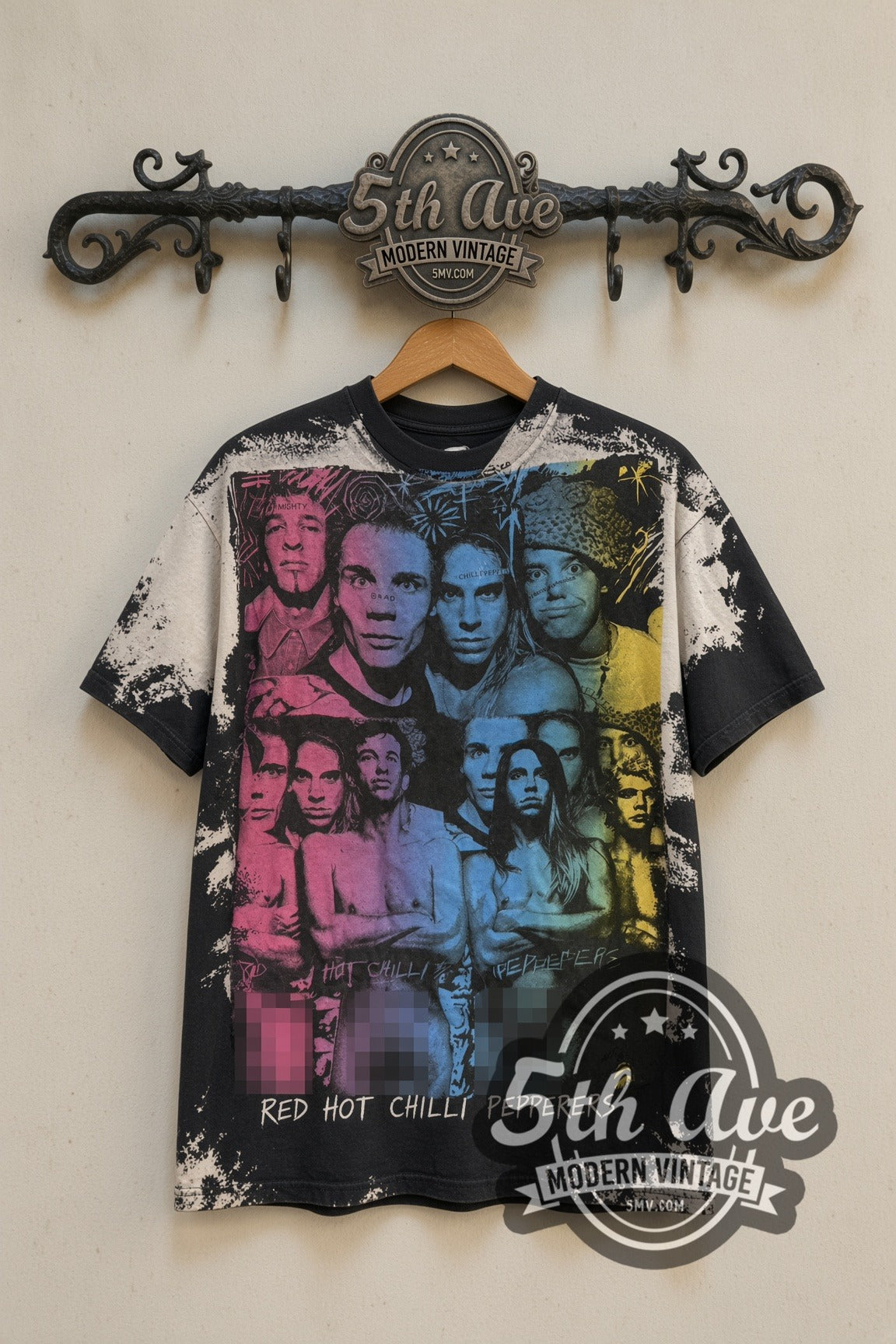 Red Hot Chili Peppers neon collage AOP tee front on the 5MV rack