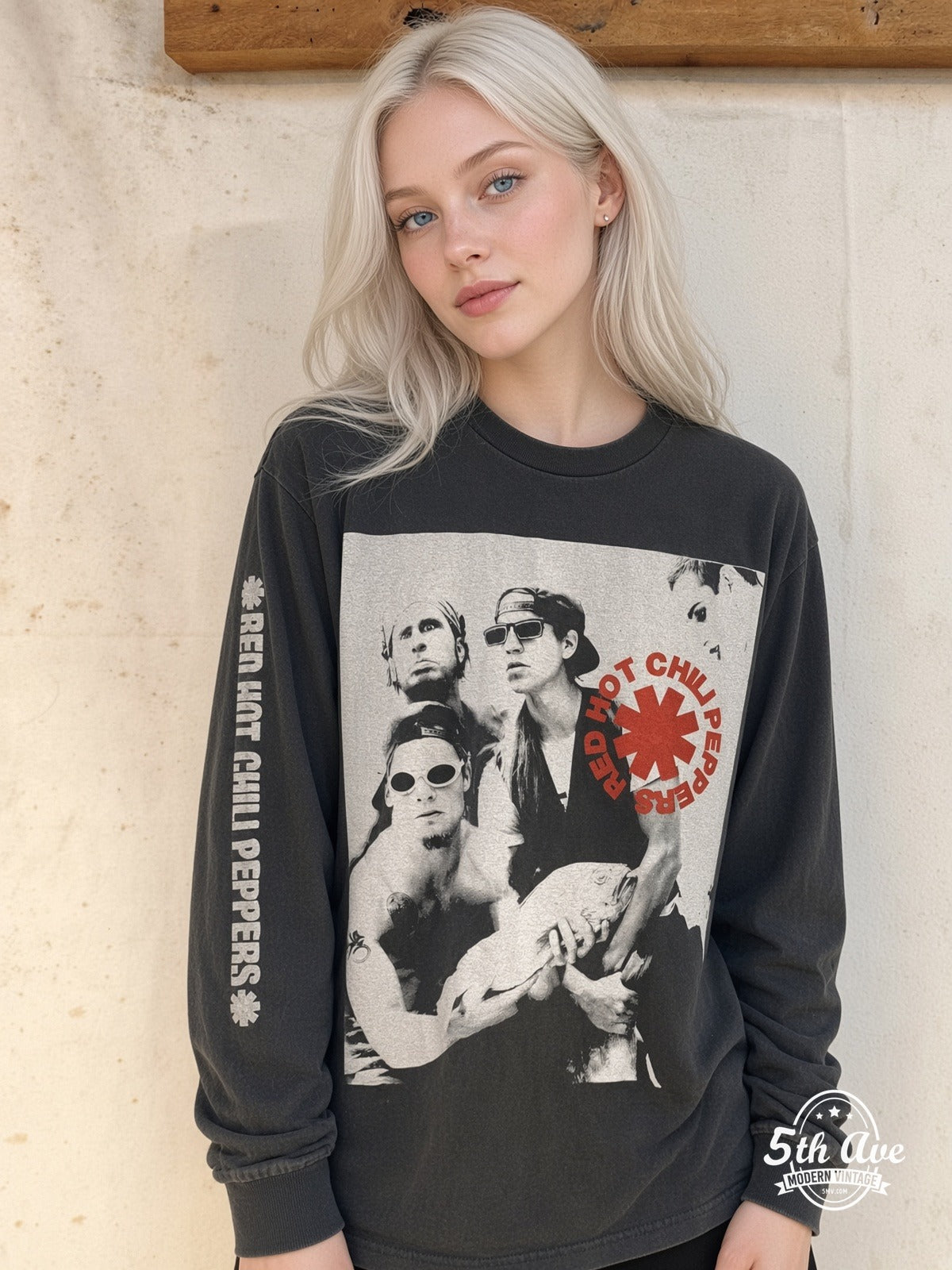 Model wearing Red Hot Chili Peppers Out in L.A. long sleeve vintage band t-shirt
