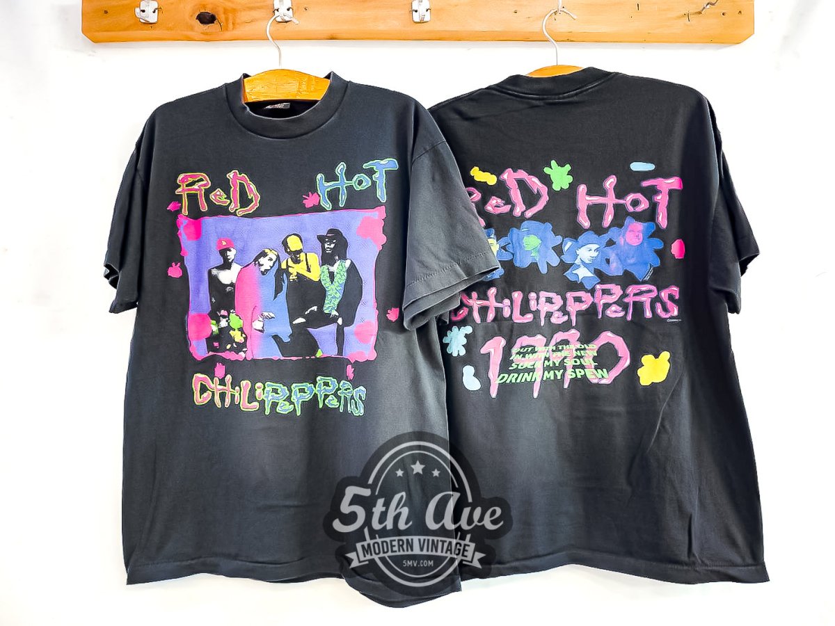 Red Hot Chili Peppers 'OUT WITH THE OLD, IN WITH THE NEW, SUCK MY SOUL, DRINK MY SPEW' 1990 - Vintage Reprint Band T-Shirt - Vintage Band Shirts