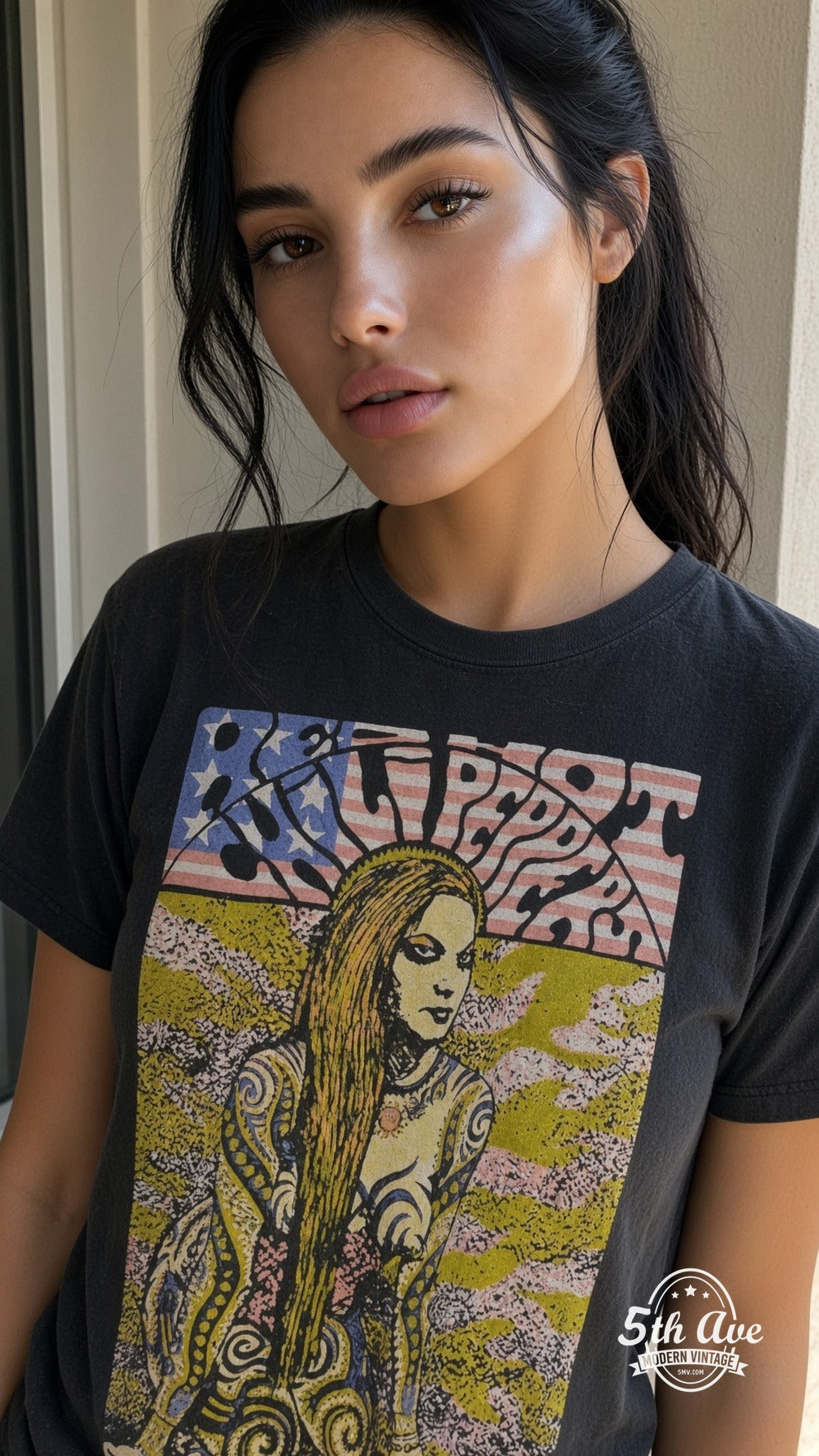 Model wearing RHCP Tattooed Girl vintage band tee
