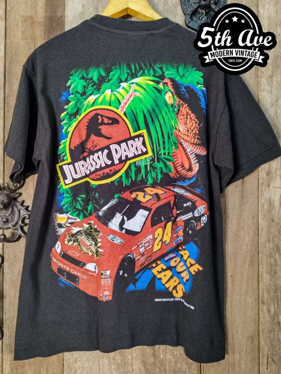 Roaring Through History: Jeff Gordon and the Jurassic Park Ride NASCAR t  shirt - Vintage Band Shirts