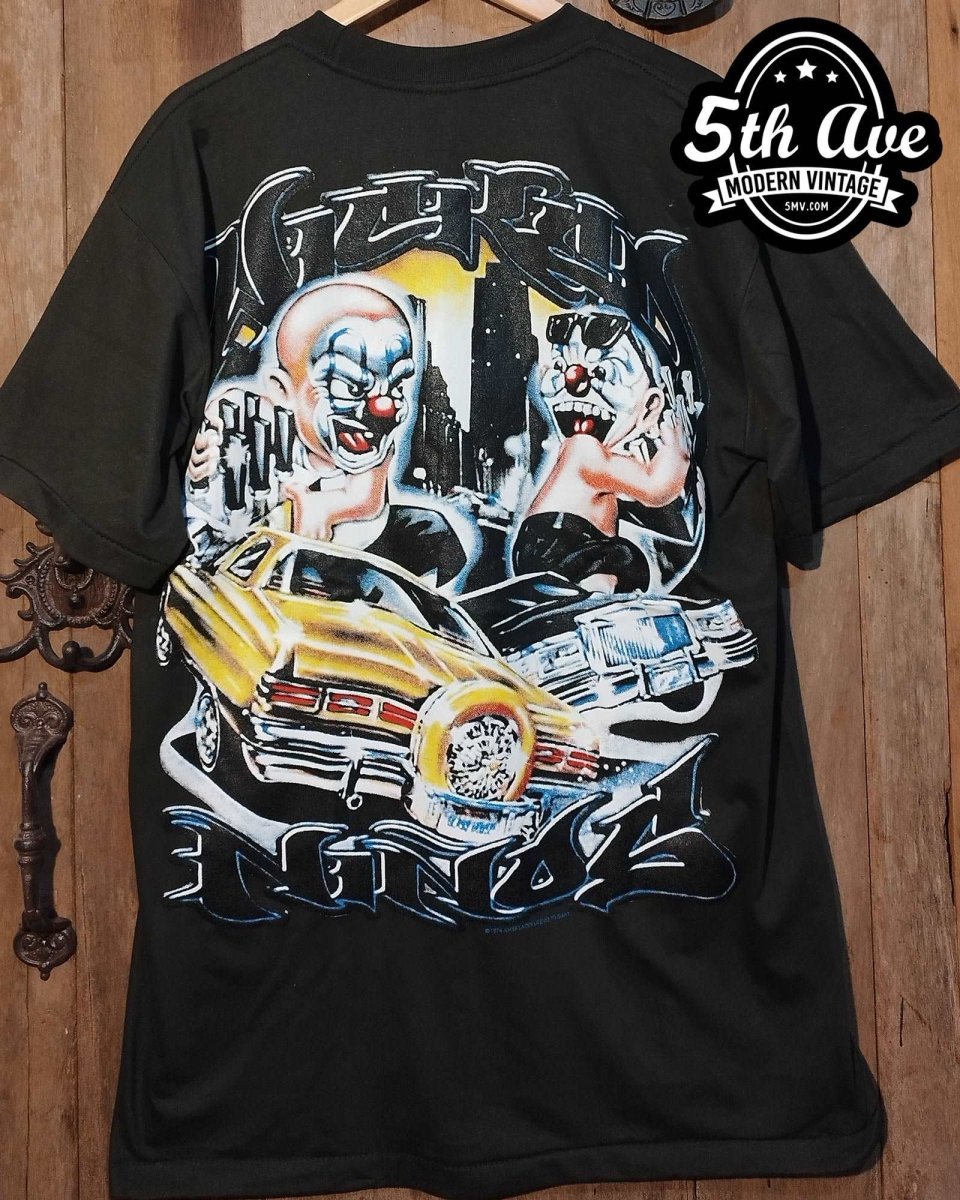 Rolling Hard in Midnight Black: Lowrider Clowns Tribute Tee - Vintage Band Shirts