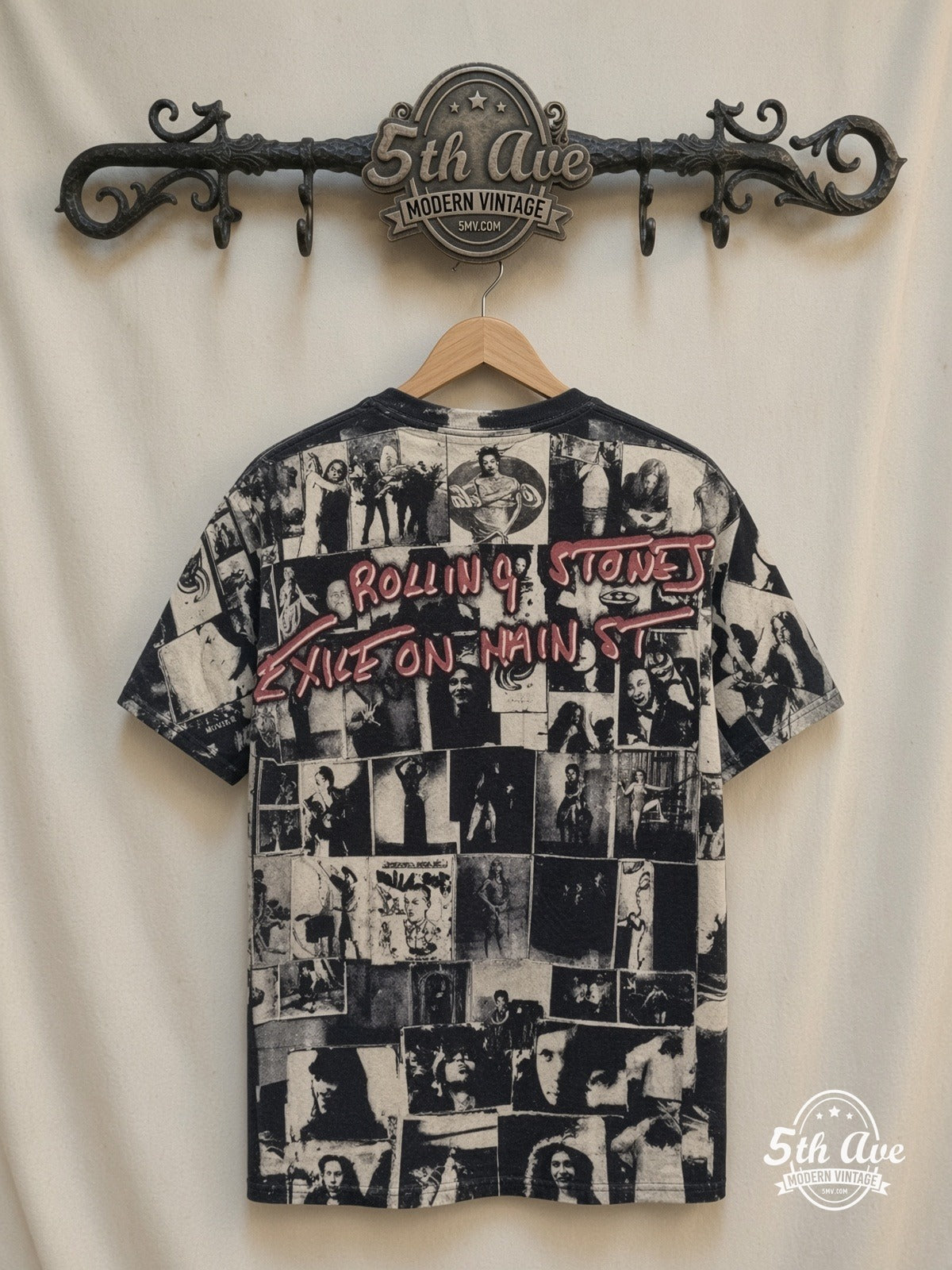 The Rolling Stones Exile on Main St Collage all over print vintage tee back on cream 5th Ave rack