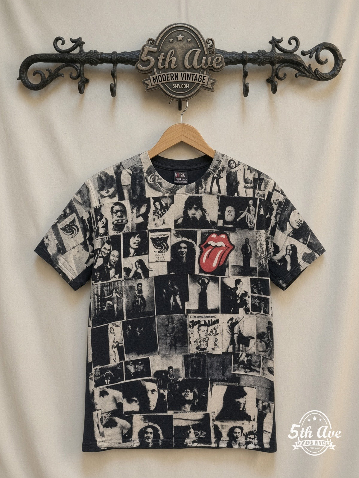 The Rolling Stones Exile on Main St Collage all over print vintage band t-shirt front on cream 5th Ave rack
