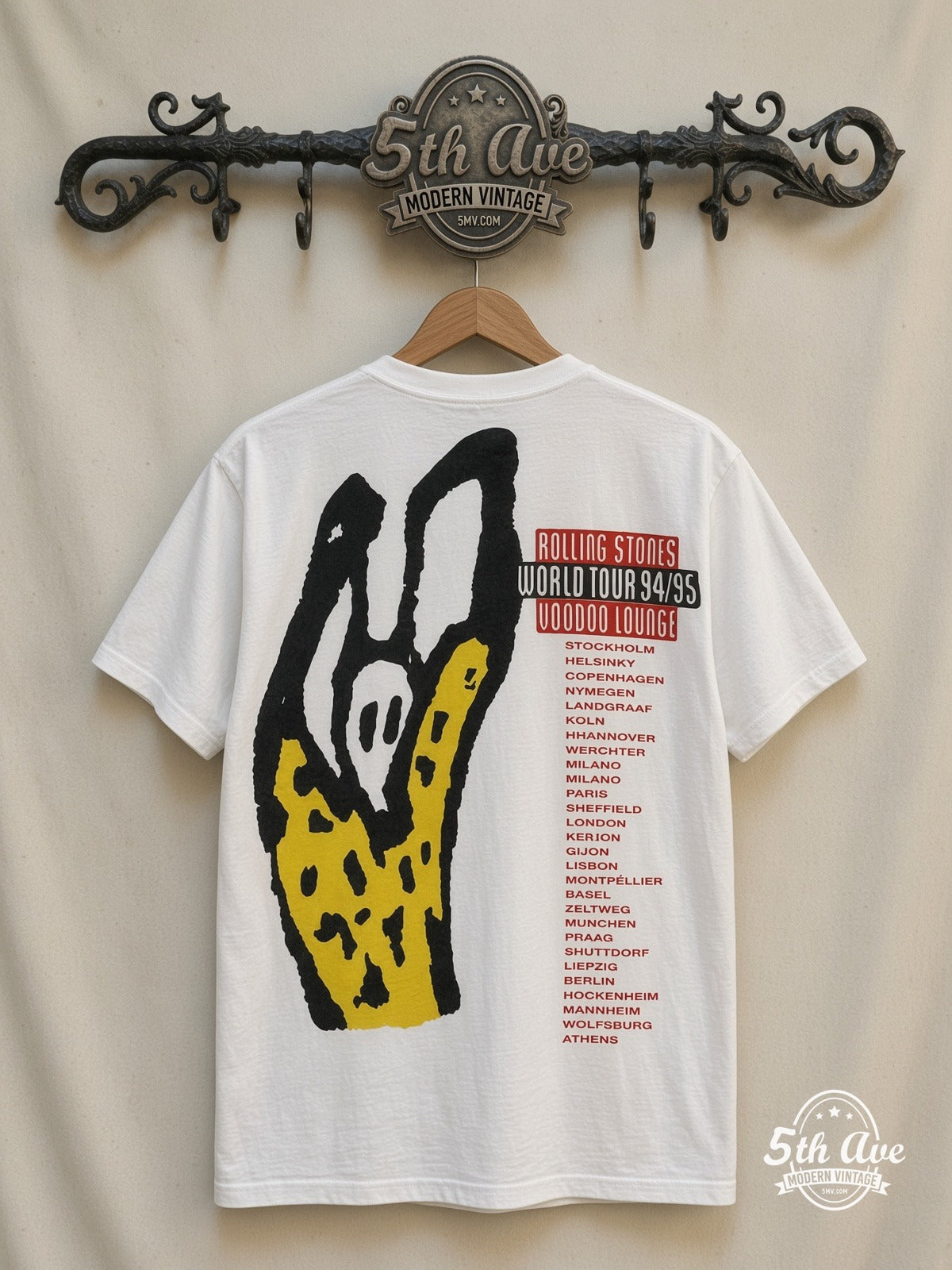 The Rolling Stones Voodoo Lounge Caricature all over print vintage tee back on cream 5th Ave rack