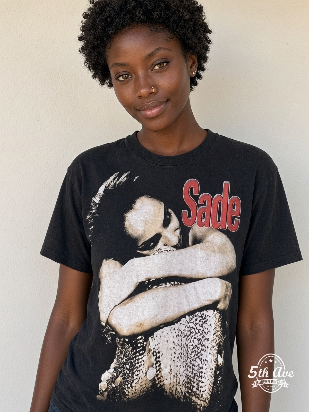 Model wearing Sade Feels Like I'm in Paradise vintage t-shirt