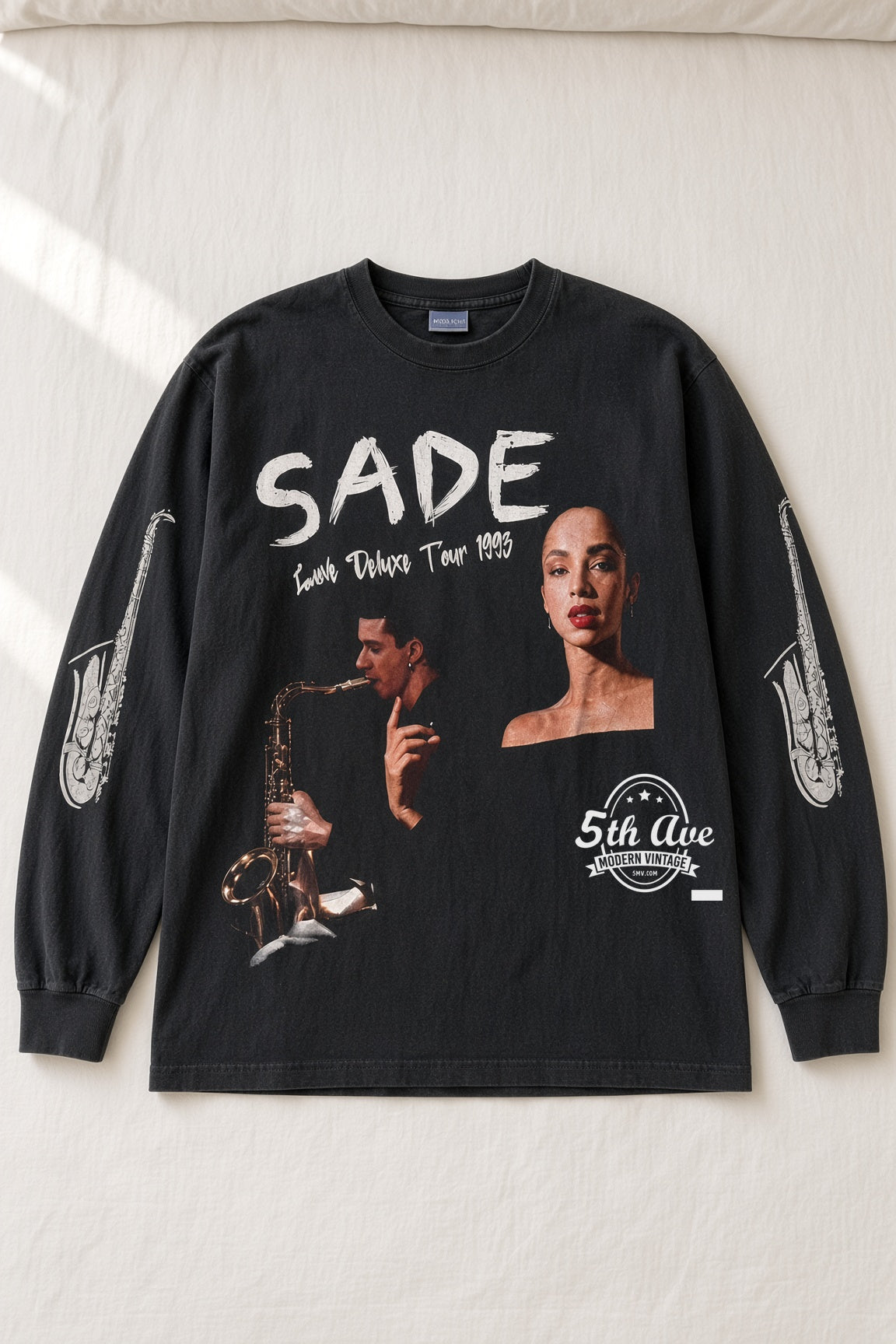 Sade Love Deluxe Tour 1993 vintage t-shirt laid on bed