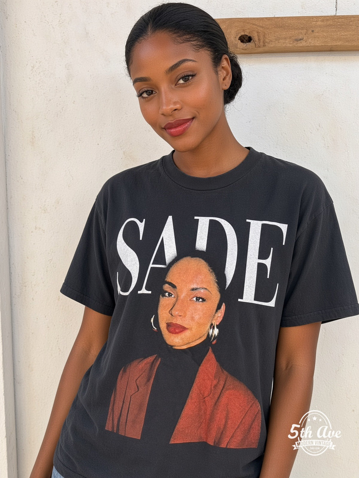 Model wearing Sade Love Deluxe World Tour 1993 vintage t-shirt