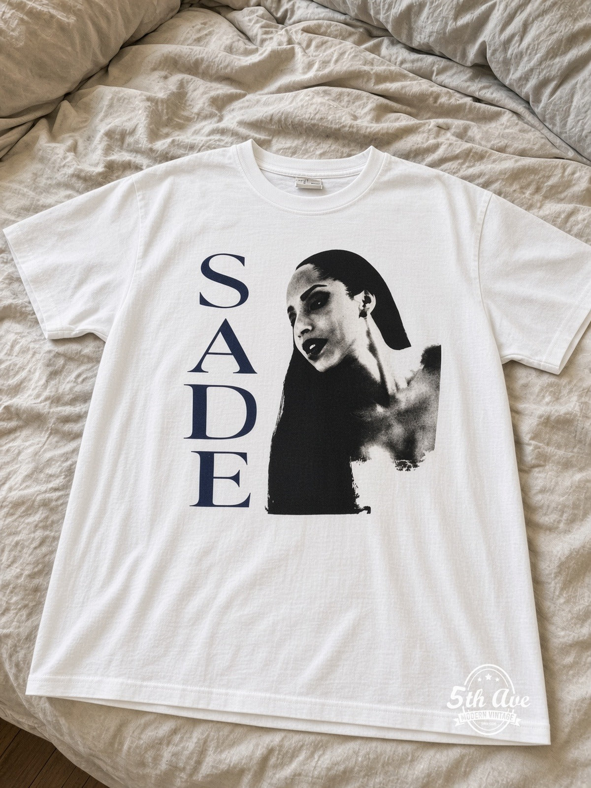 Sade Love Deluxe World Tour 1993 Vertical Portrait vintage tee laid on bed