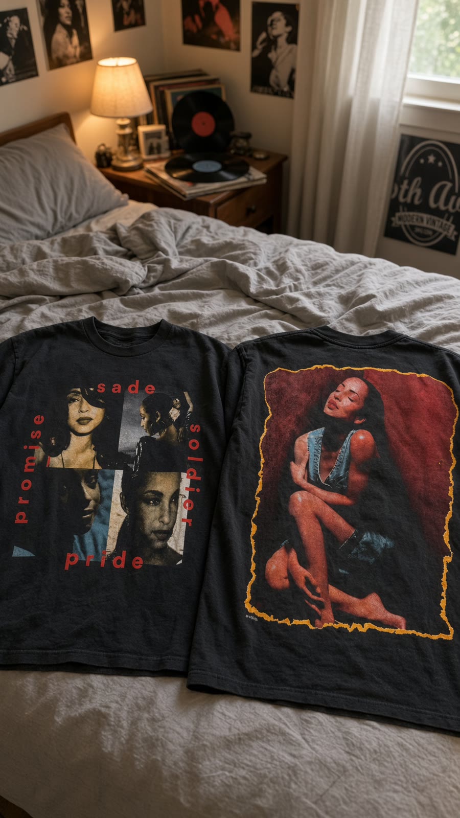 Sade Promise vintage band t-shirt on bed