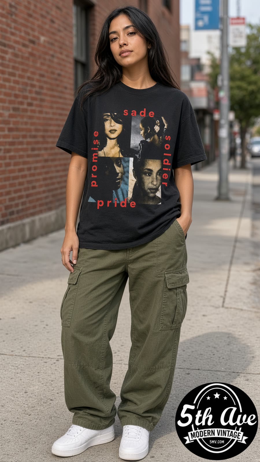 Model wearing Sade Promise vintage band t-shirt