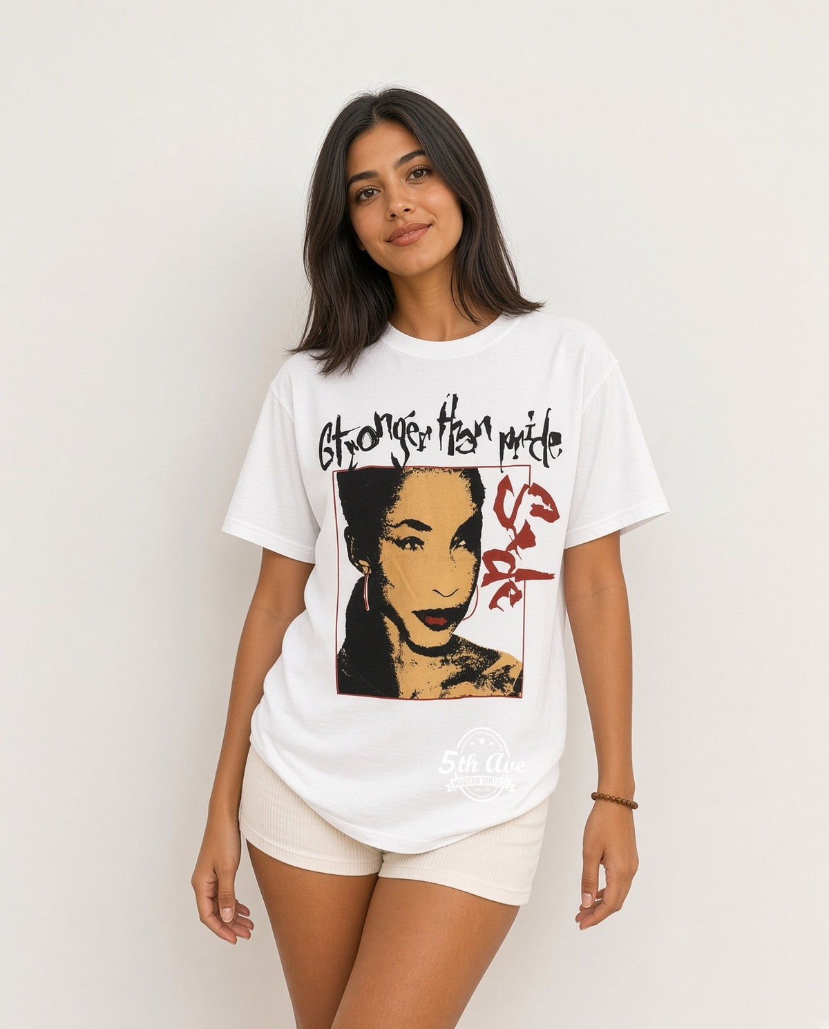 Model wearing Sade Stronger Than Pride It's Paradise vintage t-shirt