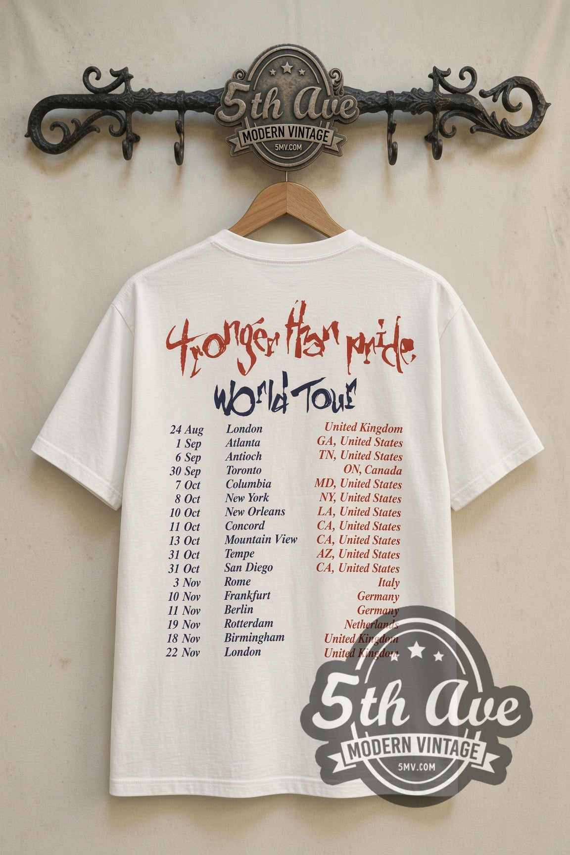 Back print of Sade Stronger Than Pride World Tour tee on the 5MV rack