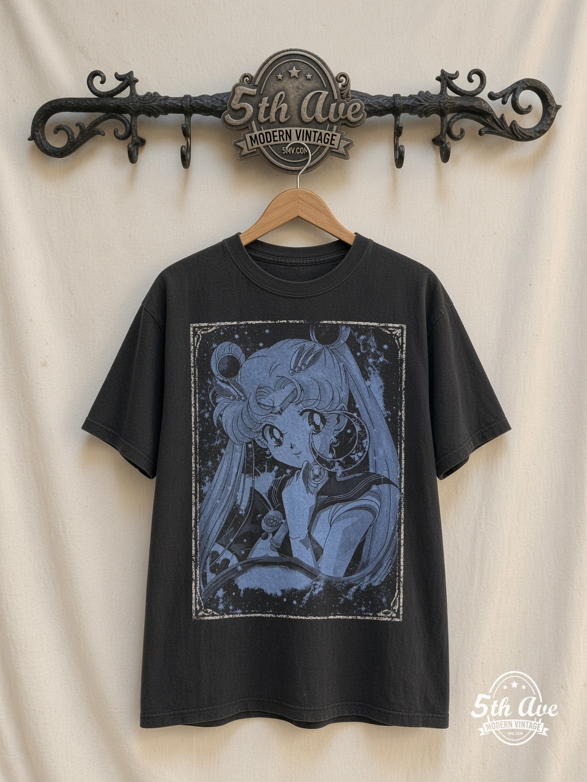 Sailor Moon Wand Portrait Blue Mono vintage t-shirt on rack