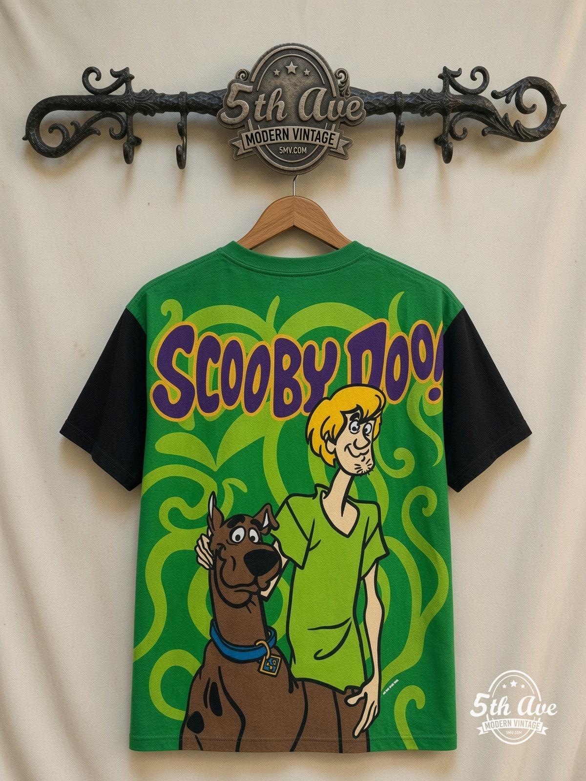 Scooby-Doo Scooby Shaggy Green Swirl all over print vintage tee back on cream 5th Ave rack