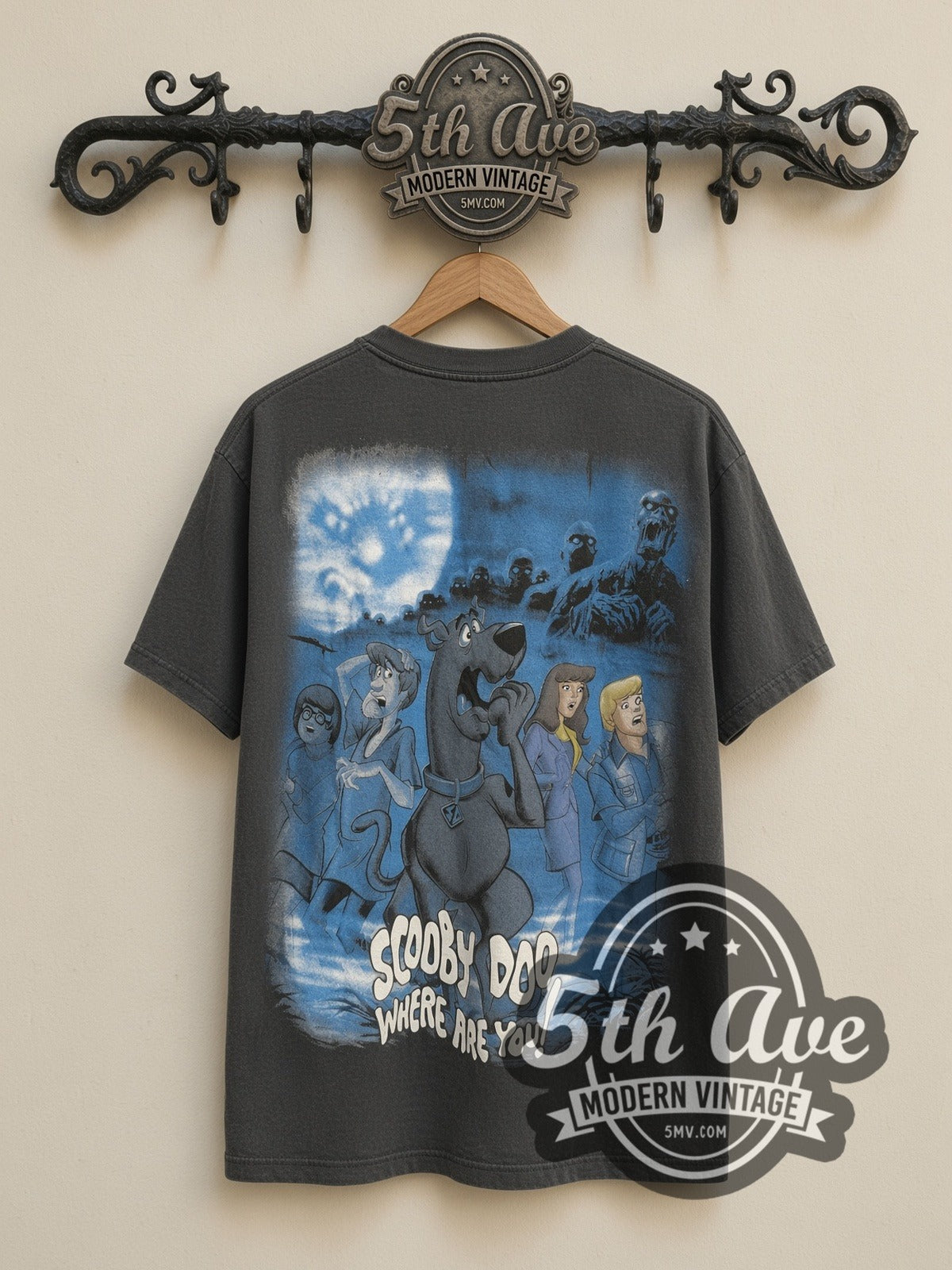 Scooby-Doo Where Are You Zombie Night vintage cartoon tee, back view on a display rack