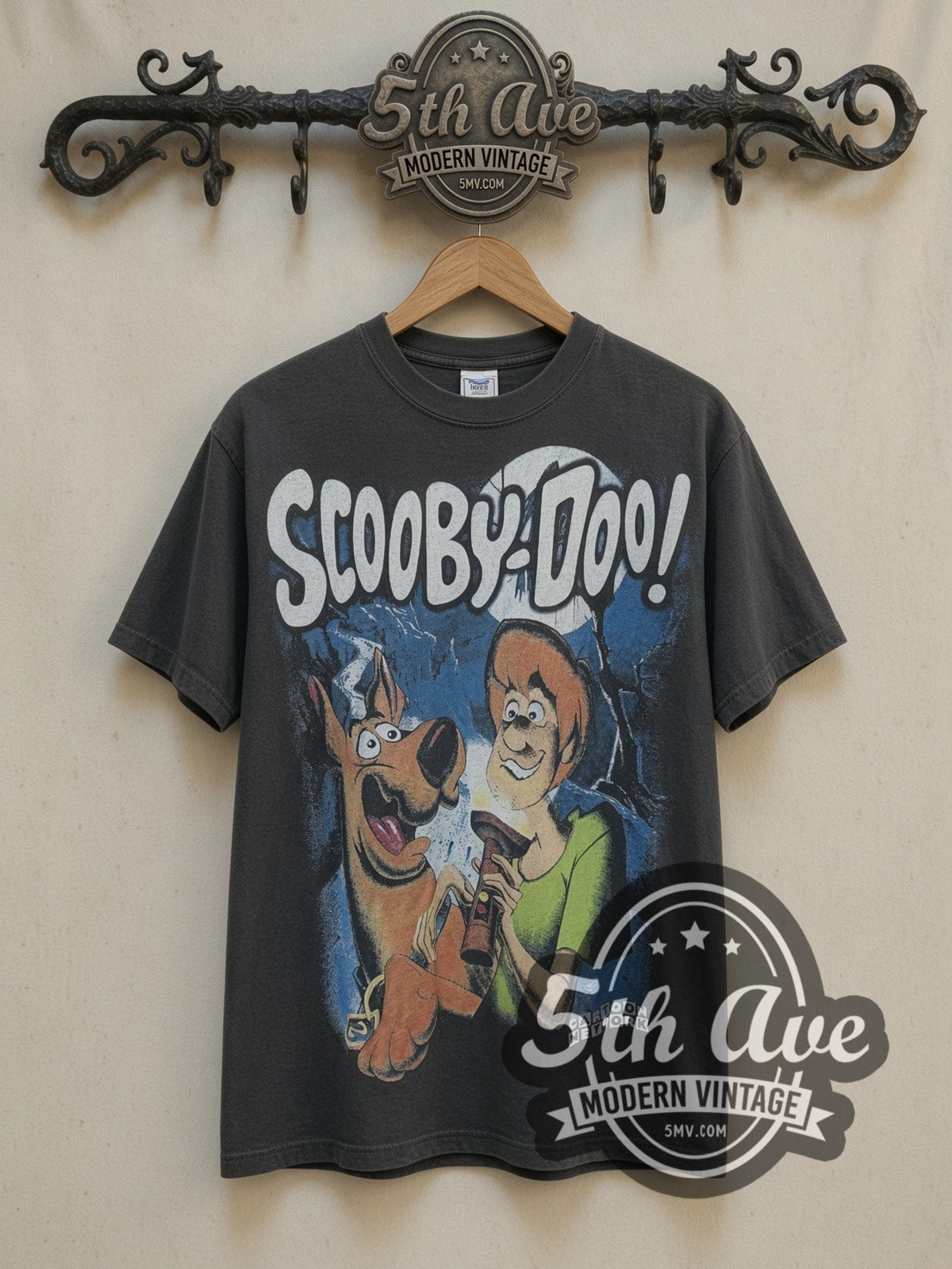 Scooby-Doo Where Are You Zombie Night vintage cartoon tee, front view on a display rack