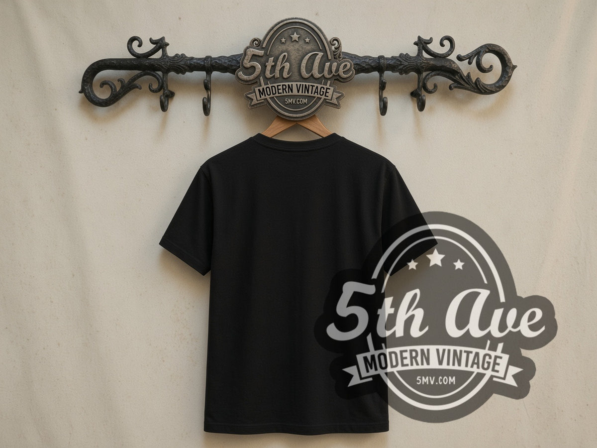 Plain black back of Scorpions 50th Anniversary Scorpion on Skull double stitched vintage band tee on rack