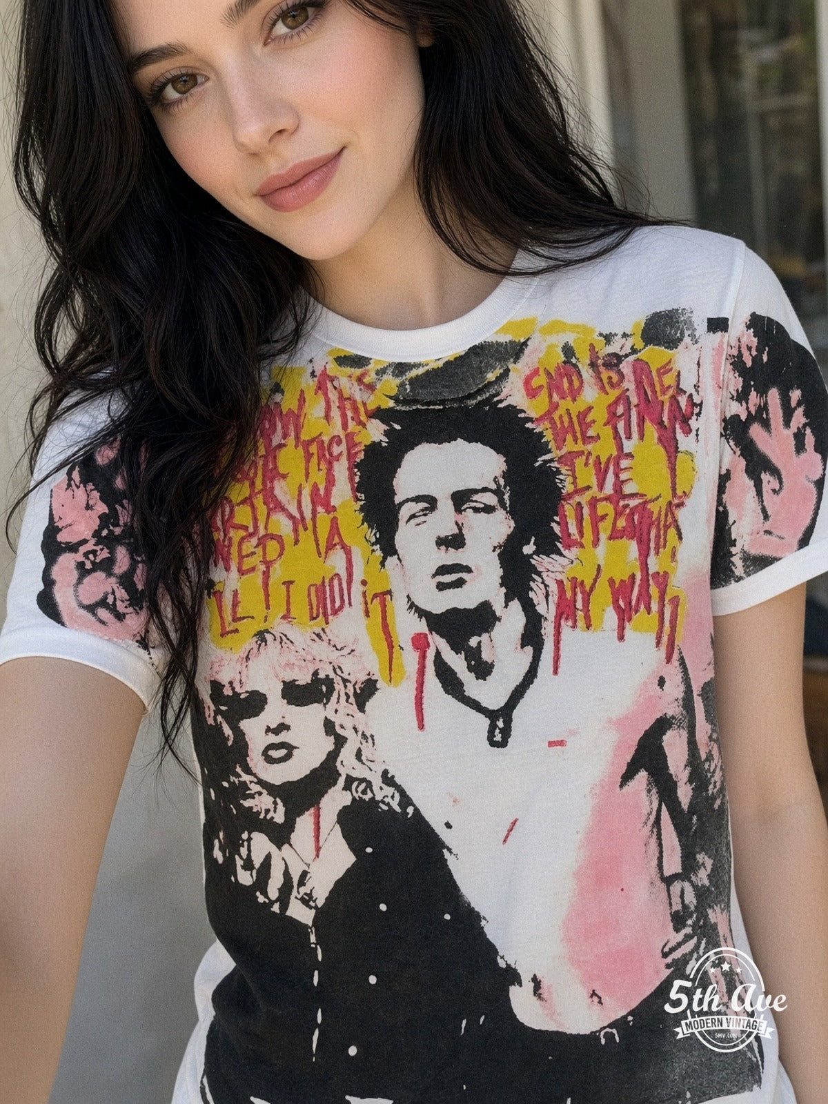 Sex Pistols Sid Nancy I Did It My Way all over print vintage tee model wearing