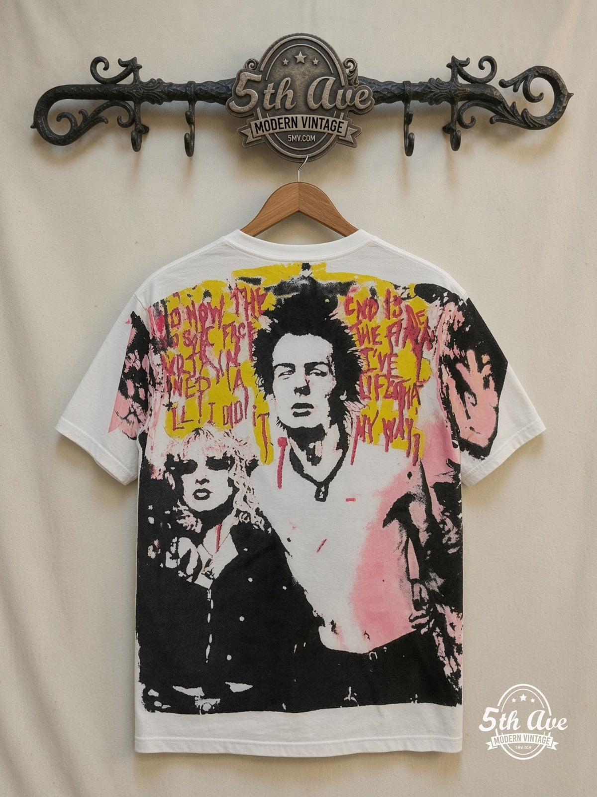 Sex Pistols Sid Nancy I Did It My Way all over print vintage tee back on cream 5th Ave rack