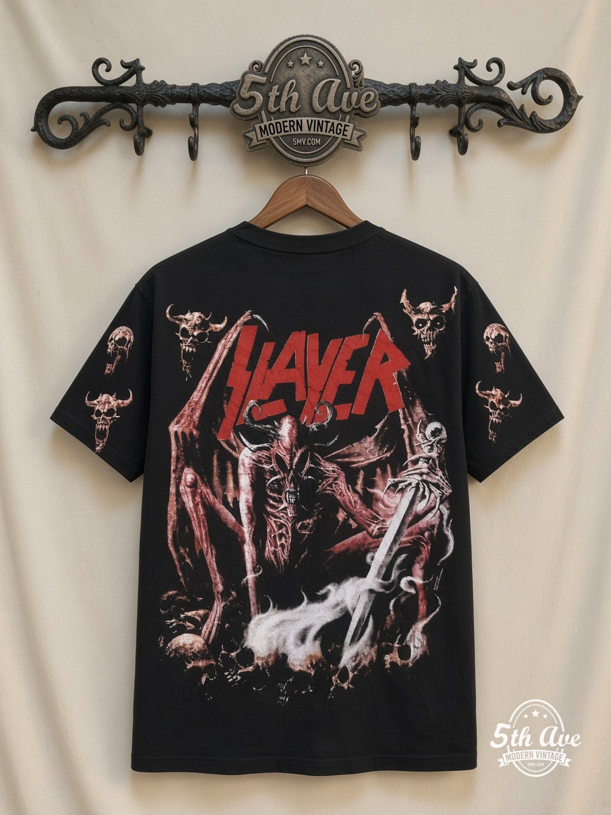 Slayer Skeletal Demons all over print vintage tee back on cream 5th Ave rack