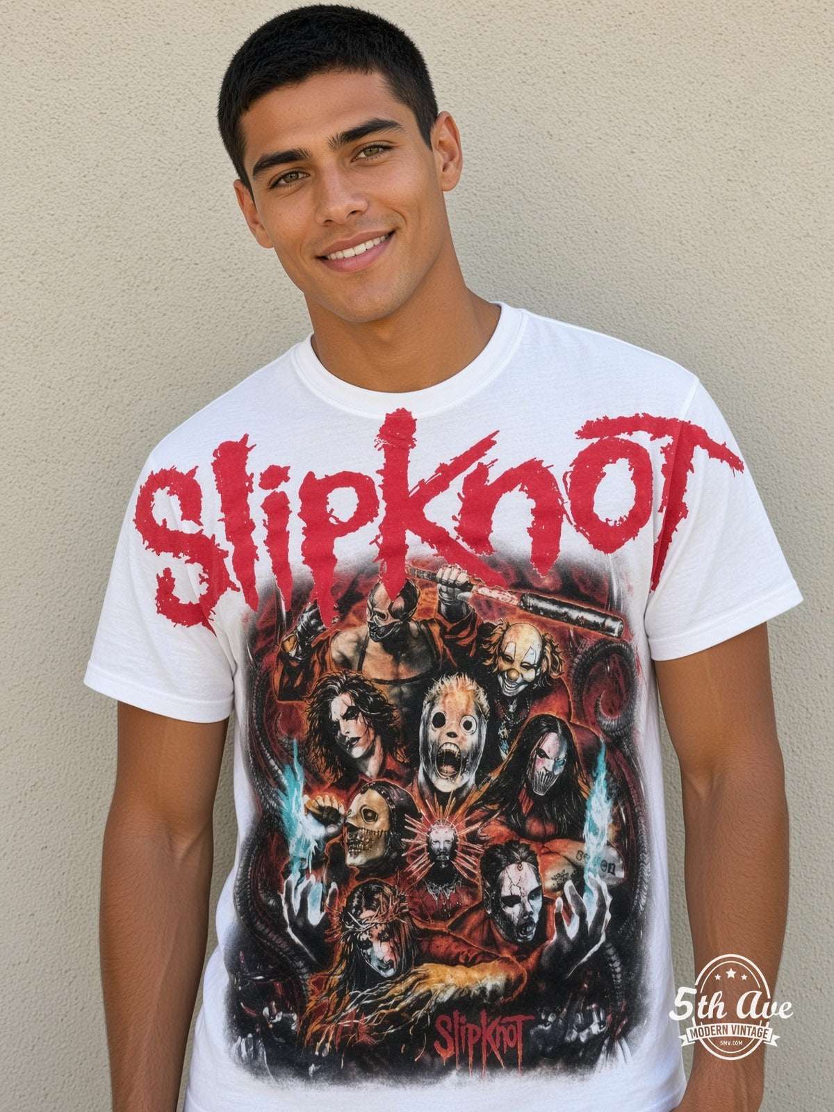 Slipknot Band Circle Nonagram all over print vintage tee model wearing