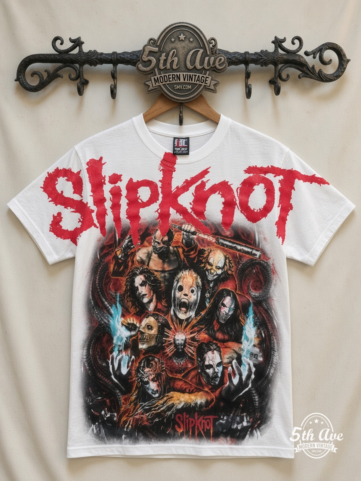 Slipknot Band Circle Nonagram all over print vintage band t-shirt front on cream 5th Ave rack